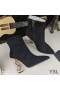 Yves Saint Laurent Opyum Ankle Boots In Suede With Bronze Snake Heel Black