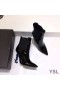 Yves Saint Laurent Opyum Booties In Patent Leather with Blue Heel Black