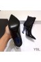 Yves Saint Laurent Opyum Booties In Patent Leather with Blue Heel Black