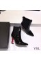 Yves Saint Laurent Opyum Booties In Patent Leather with Red Heel Black