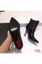 Yves Saint Laurent Opyum Booties In Patent Leather with Red Heel Black