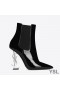 Yves Saint Laurent Opyum Booties In Patent Leather with Silver Heel Black