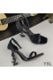 Yves Saint Laurent Opyum Sandals In Glitter Leather with Black Heel Black