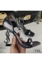 Yves Saint Laurent Opyum Sandals In Glitter Leather with Black Heel Silver