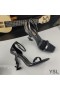 Yves Saint Laurent Opyum Sandals In Glitter Leather with Black Heel Silver