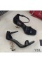 Yves Saint Laurent Opyum Sandals In Smooth Leather with Gold Heel Black