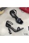 Yves Saint Laurent Opyum Sandals In Stone Grain Leather With Black Heel Black