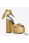 Yves Saint Laurent Paige Platform Sandals In Smooth Leather Gold