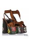 Yves Saint Laurent Paige Platform Sandals In Suede With Floral Motif Brown