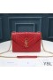 Yves Saint Laurent Small Envelope Chain Bag In Mixed Grained Matelasse Leather Red/Gold