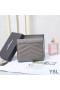 Yves Saint Laurent Small Monogram Trifold Wallet In Crinkled Matelasse Leather Grey