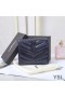 Yves Saint Laurent Small Monogram Trifold Wallet In Crinkled Matelasse Leather Navy Blue