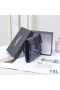 Yves Saint Laurent Small Monogram Trifold Wallet In Crinkled Matelasse Leather Navy Blue