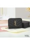 Yves Saint Laurent Small Monogram Zip Around Wallet In Grained Matelasse Leather Black/Gold