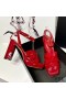 Yves Saint Laurent Tribute Platform Sandals In Patent Leather Red