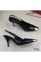 Yves Saint Laurent Vesper Slingback Pumps In Stone Grain Leather Black