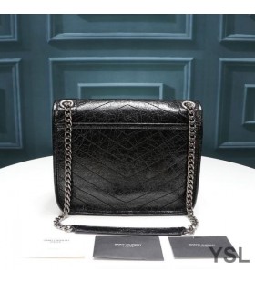Yves Saint Laurent Baby Niki Chain Bag In Crinkled And Quilted Leather Black/Silver