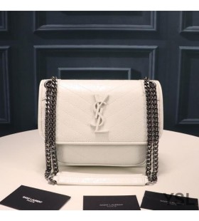 Yves Saint Laurent Baby Niki Chain Bag In Crinkled And Quilted Leather White/Silver