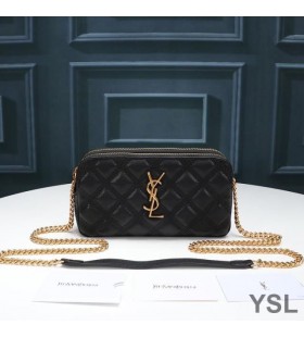 Yves Saint Laurent Becky Double-Zip Pouch In Diamond-Quilted Lambskin Black/Gold