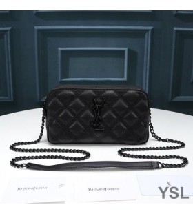 Yves Saint Laurent Becky Double-Zip Pouch In Diamond-Quilted Lambskin Black
