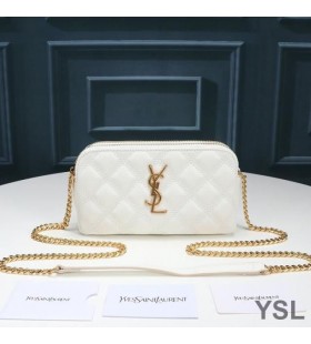 Yves Saint Laurent Becky Double-Zip Pouch In Diamond-Quilted Lambskin White/Gold