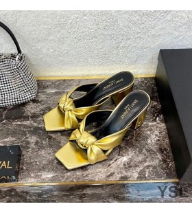 Yves Saint Laurent Bianca Heeled Slides In Smooth Leather Gold