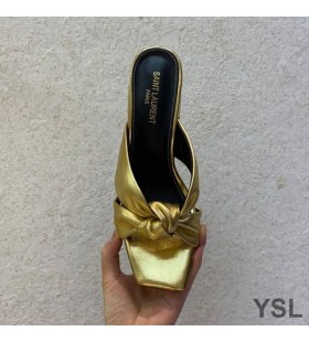 Yves Saint Laurent Bianca Heeled Slides In Smooth Leather Gold