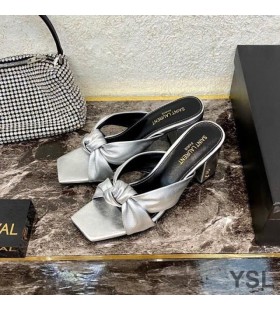 Yves Saint Laurent Bianca Heeled Slides In Smooth Leather Silver