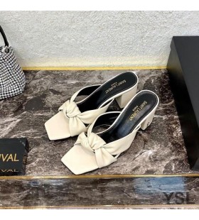 Yves Saint Laurent Bianca Heeled Slides In Smooth Leather White