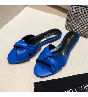Yves Saint Laurent Bianca Slides In Smooth Leather Blue