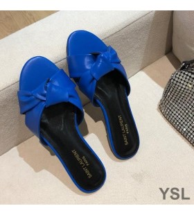 Yves Saint Laurent Bianca Slides In Smooth Leather Blue