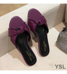 Yves Saint Laurent Bianca Slides In Smooth Leather Purple