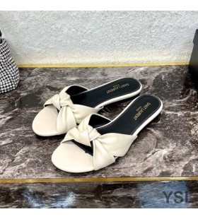 Yves Saint Laurent Bianca Slides In Smooth Leather White