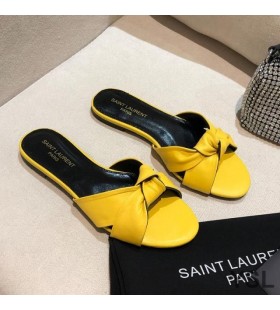 Yves Saint Laurent Bianca Slides In Smooth Leather Yellow