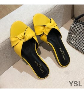 Yves Saint Laurent Bianca Slides In Smooth Leather Yellow