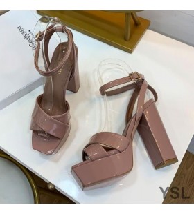 Yves Saint Laurent Candy Platform Sandals In Patent Leather Apricot