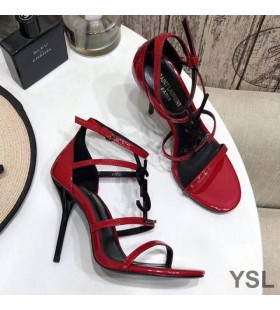 Yves Saint Laurent Cassandra 100 Sandals In Patent Leather with Black Logo Red