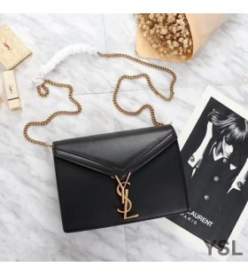 Yves Saint Laurent Cassandra Clasp Bag In Smooth Leather Black/Gold