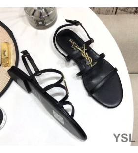 Yves Saint Laurent Cassandra Flat Sandals With Five-Straps In Calf Leather Black