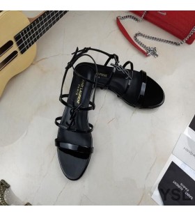 Yves Saint Laurent Cassandra Flat Sandals With Five-Straps In Patent Leather Black
