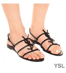 Yves Saint Laurent Cassandra Open Sandals In Patent Leather Black