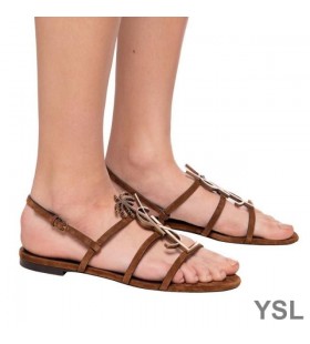 Yves Saint Laurent Cassandra Open Sandals In Suede with Palm Tree Logo Brown
