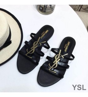 Yves Saint Laurent Cassandra Slides In Patent Leather Black/Gold
