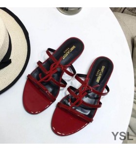 Yves Saint Laurent Cassandra Slides In Patent Leather Red