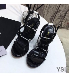 Yves Saint Laurent Cassandra Wedge Espadrilles In Leather Black