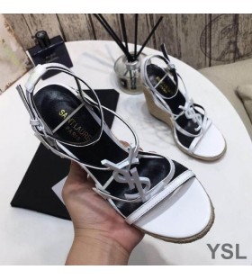 Yves Saint Laurent Cassandra Wedge Espadrilles In Leather White