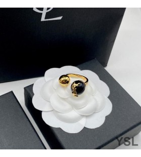 Yves Saint Laurent Cassandre Pearl And Ball Ring In Metal Gold/Black