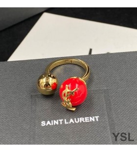 Yves Saint Laurent Cassandre Pearl And Ball Ring In Metal Gold/Red