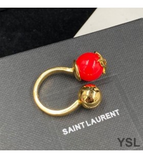 Yves Saint Laurent Cassandre Pearl And Ball Ring In Metal Gold/Red