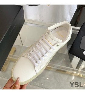 Yves Saint Laurent Court Classic Sneakers In Embroidered Leather with Black Logo White